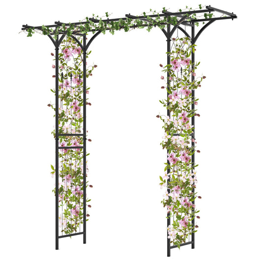 6.8 Feet Metal Garden Arbor with Elegant Trellises for Climbing Plants, Vines, and Roses