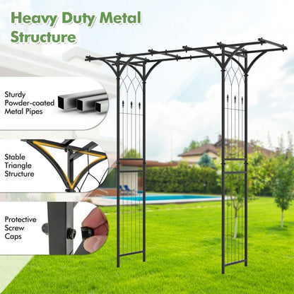 6.8 Feet Metal Garden Arbor with Elegant Trellises for Climbing Plants, Vines, and Roses