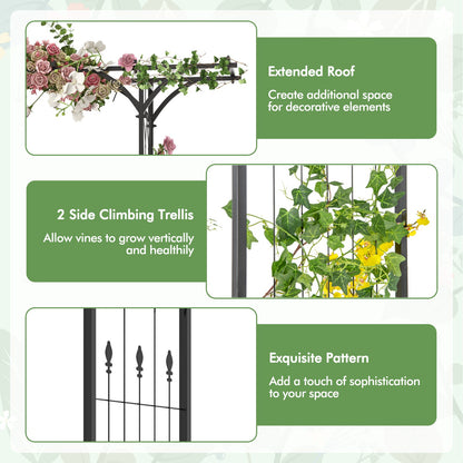 6.8 Feet Metal Garden Arbor with Elegant Trellises for Climbing Plants, Vines, and Roses
