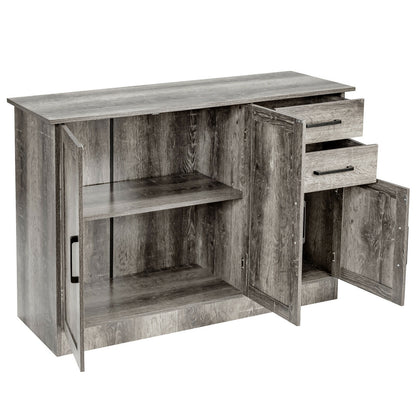 Modern Buffet Sideboard Cabinet with 2 Drawers and Adjustable Storage for Kitchen or Dining Room - Grey