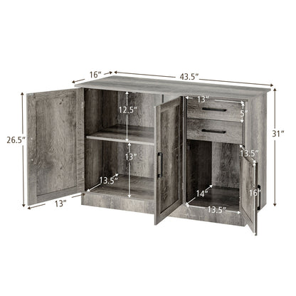 Modern Buffet Sideboard Cabinet with 2 Drawers and Adjustable Storage for Kitchen or Dining Room - Grey