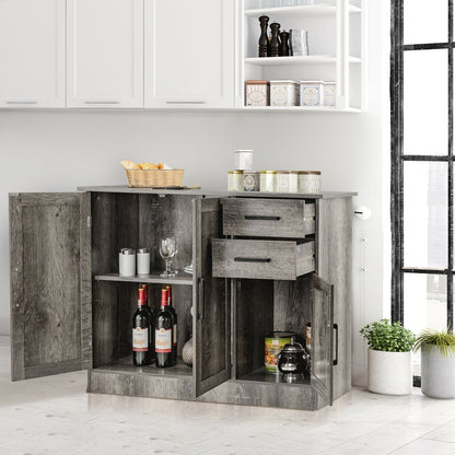 Modern Buffet Sideboard Cabinet with 2 Drawers and Adjustable Storage for Kitchen or Dining Room - Grey