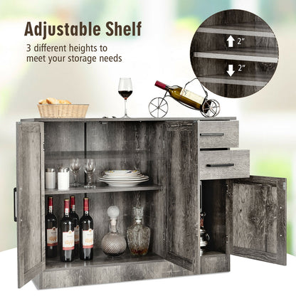 Modern Buffet Sideboard Cabinet with 2 Drawers and Adjustable Storage for Kitchen or Dining Room - Grey