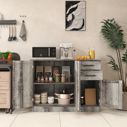 Modern Buffet Sideboard Cabinet with 2 Drawers and Adjustable Storage for Kitchen or Dining Room - Grey