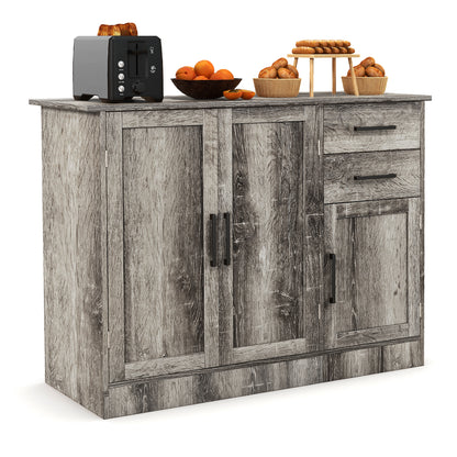 Modern Buffet Sideboard Cabinet with 2 Drawers and Adjustable Storage for Kitchen or Dining Room - Grey