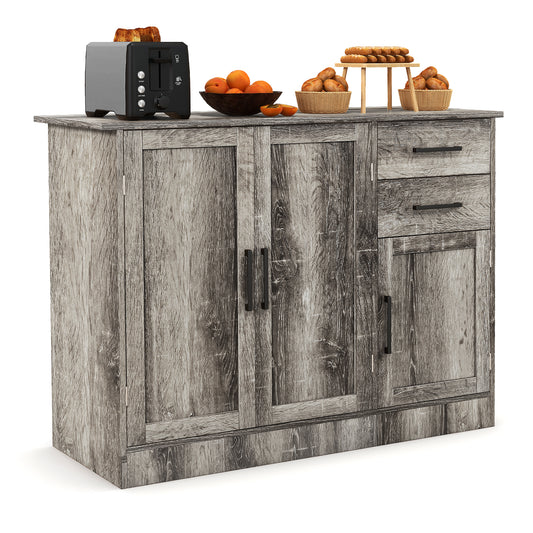 Modern Buffet Sideboard Cabinet with 2 Drawers and Adjustable Storage for Kitchen or Dining Room - Grey