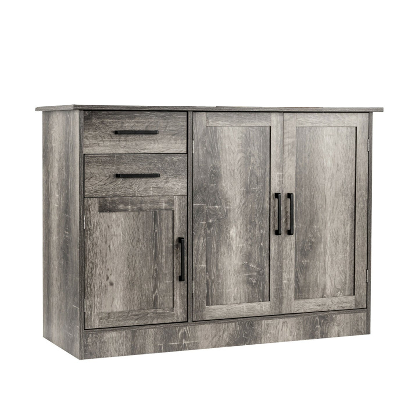 Modern Buffet Sideboard Cabinet with 2 Drawers and Adjustable Storage for Kitchen or Dining Room - Grey