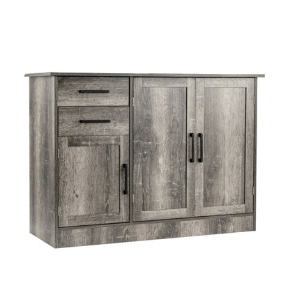 Modern Buffet Sideboard Cabinet with 2 Drawers and Adjustable Storage for Kitchen or Dining Room - Grey