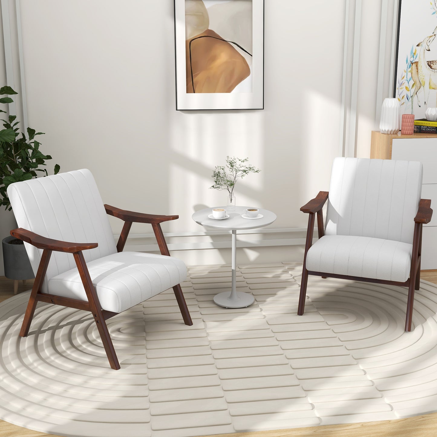 Ergonomic Lounge Armchair with Thick Cushion and Felt Pads Beige