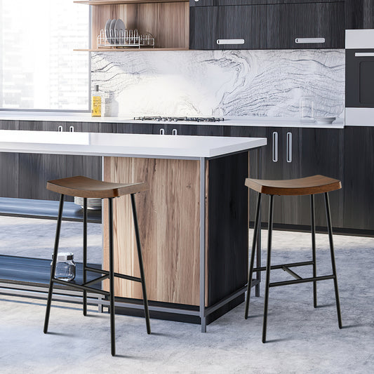 Industrial Saddle Bar Stool with 29 Inch Seat Height and Metal Legs