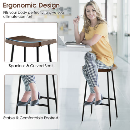 Industrial Saddle Bar Stool with 29 Inch Seat Height and Metal Legs