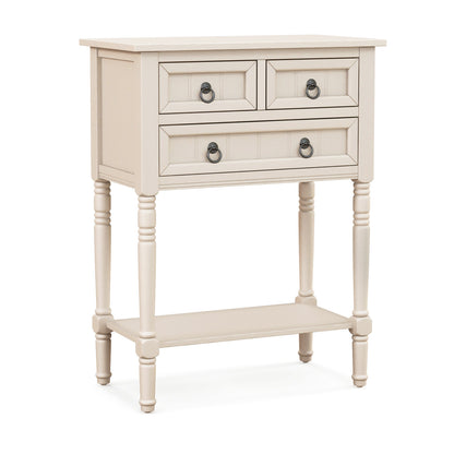 3 Drawer Narrow Console Table with Open Bottom Shelf for Compact Storage - Beige