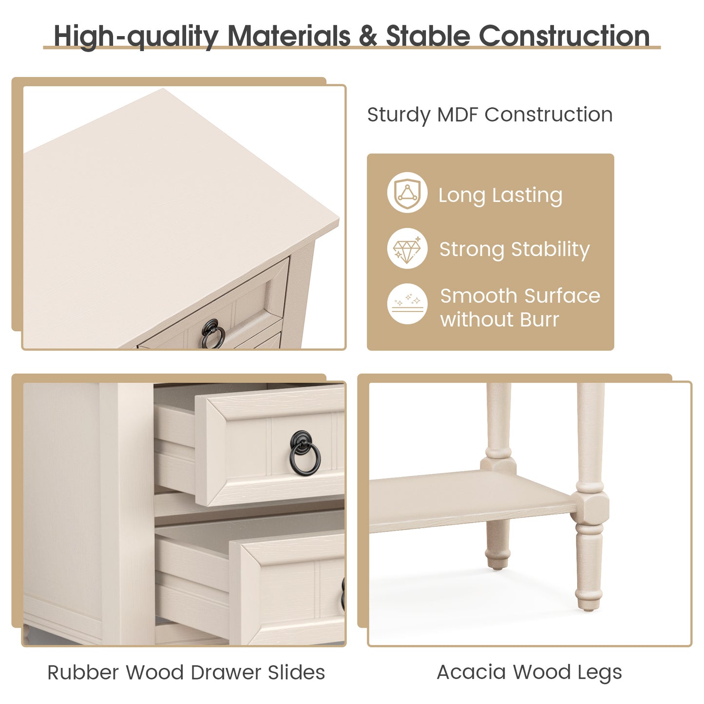 3 Drawer Narrow Console Table with Open Bottom Shelf for Compact Storage - Beige