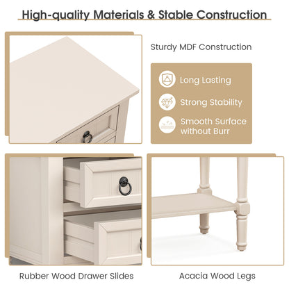 3 Drawer Narrow Console Table with Open Bottom Shelf for Compact Storage - Beige
