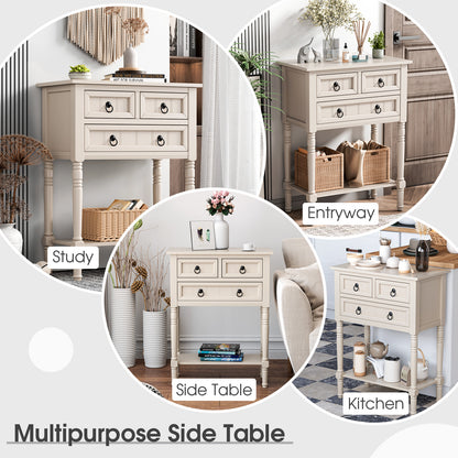 3 Drawer Narrow Console Table with Open Bottom Shelf for Compact Storage - Beige