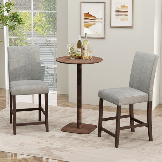 Set of 2 Upholstered 25 Inch Counter Height Bar Stools with Wood Legs - Grey