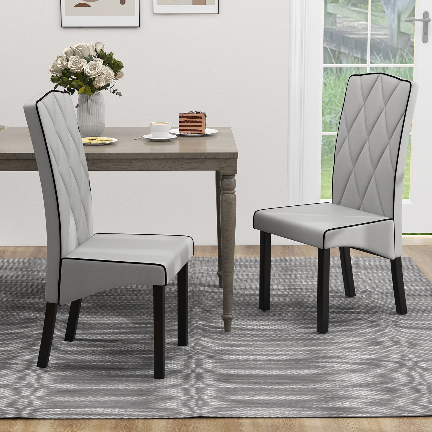 Modern Dining Chair with High Backrest and High-Density Cushion for Ultimate Comfort - Light Grey