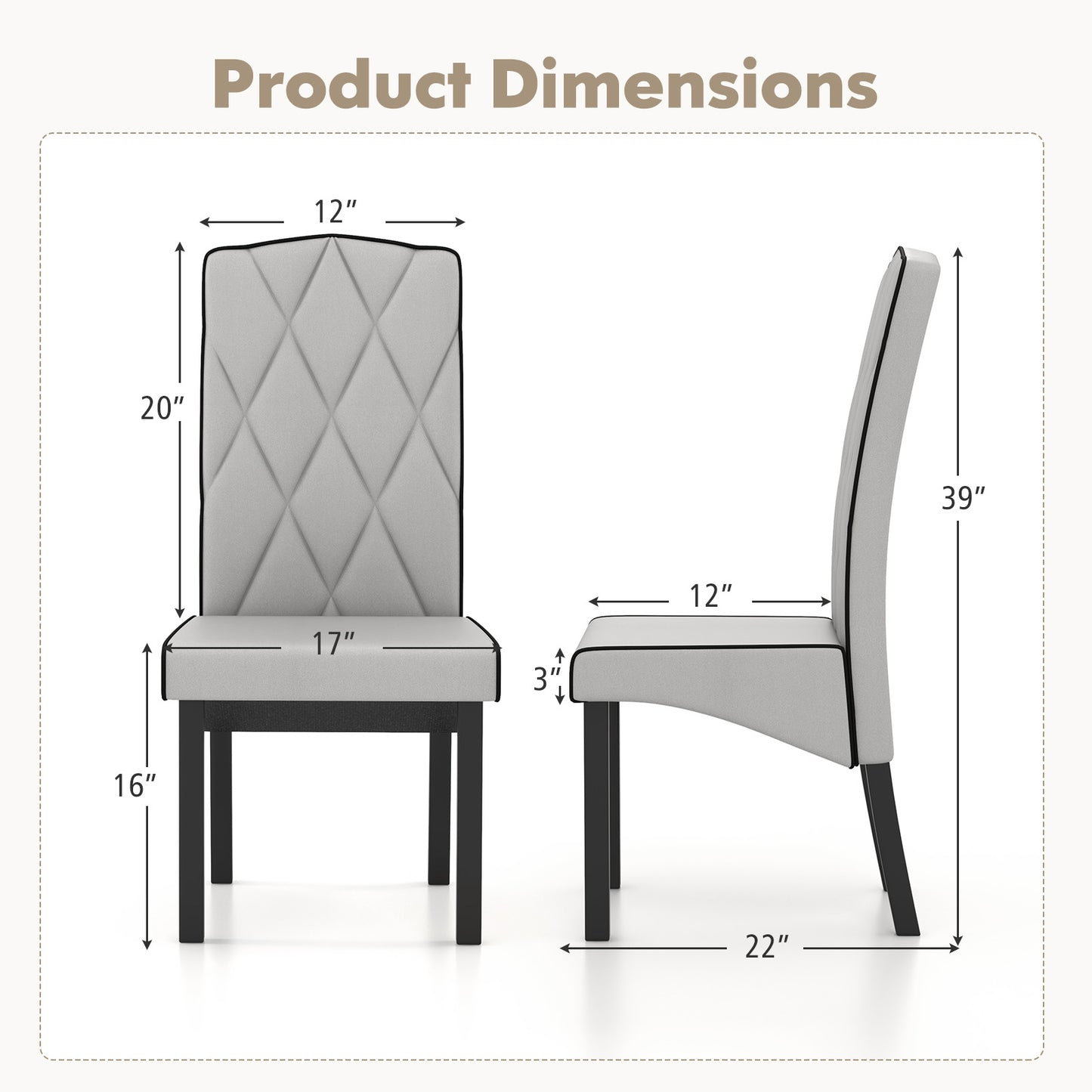 Modern Dining Chair with High Backrest and High-Density Cushion for Ultimate Comfort - Light Grey