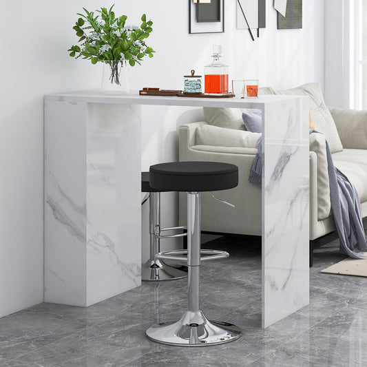 Adjustable Swivel Round Bar Stool with PU Leather Seat and Chrome Base - Black