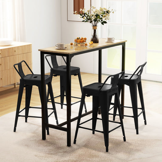 Set of 4 Stackable 24 Inch Metal Cafe Chairs with Removable Backs and Rubber Feet in Black