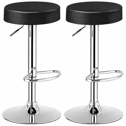Adjustable Swivel Round Bar Stool with PU Leather Seat and Chrome Base, Set of 2 - Black