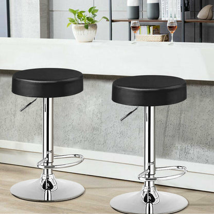 Adjustable Swivel Round Bar Stool with PU Leather Seat and Chrome Base, Set of 2 - Black