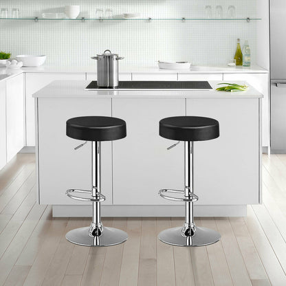 Adjustable Swivel Round Bar Stool with PU Leather Seat and Chrome Base, Set of 2 - Black