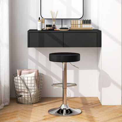 Adjustable Swivel Round Bar Stool with PU Leather Seat and Chrome Base, Set of 2 - Black