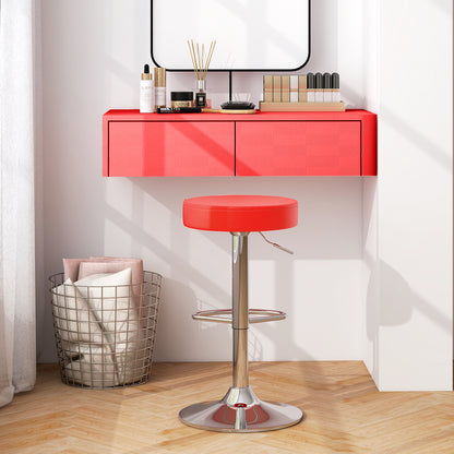 Adjustable Swivel Round Bar Stool with PU Leather Seat and Chrome Base, Set of 2 - Red