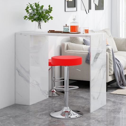 Adjustable Swivel Round Bar Stool with PU Leather Seat and Chrome Base - Red