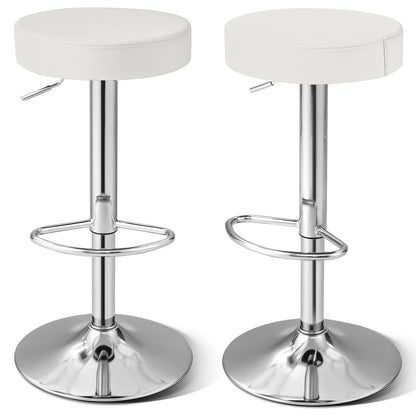 Adjustable Swivel Round Bar Stool with PU Leather Seat and Chrome Base, Set of 2 - White