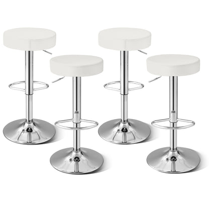 Adjustable Swivel Round Bar Stool with PU Leather Seat and Chrome Base, Set of 2 - White