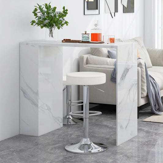 Adjustable Swivel Round Bar Stool with PU Leather Seat and Chrome Base - White