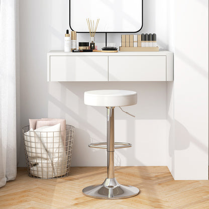 Adjustable Swivel Round Bar Stool with PU Leather Seat and Chrome Base, Set of 2 - White