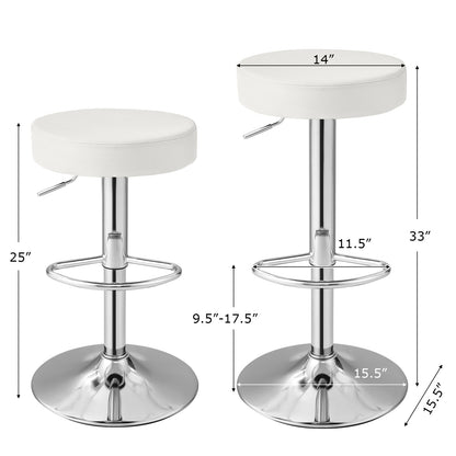 Adjustable Swivel Round Bar Stool with PU Leather Seat and Chrome Base - White