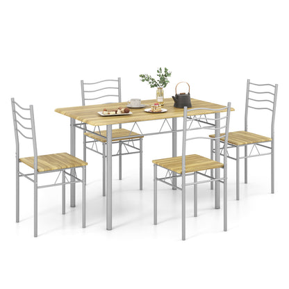 Modern 5 Piece Dining Set with Rectangular Table and Metal Frame Chairs - Walnut