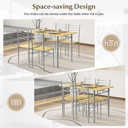Modern 5 Piece Dining Set with Rectangular Table and Metal Frame Chairs - Walnut