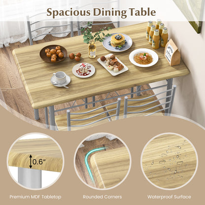Modern 5 Piece Dining Set with Rectangular Table and Metal Frame Chairs - Walnut