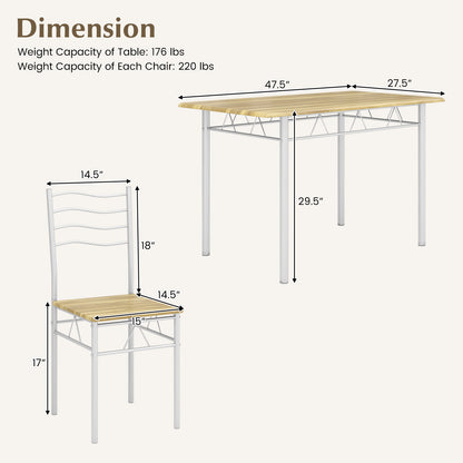 Modern 5 Piece Dining Set with Rectangular Table and Metal Frame Chairs - Walnut