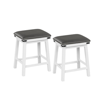 Pair of Saddle Seat Bar Stools with White Solid Wood Frame, 24 Inch Height