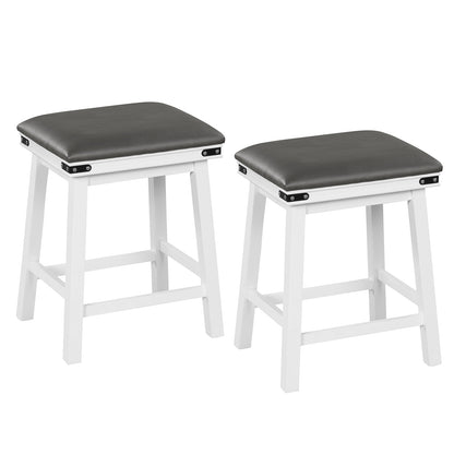 Pair of Saddle Seat Bar Stools with White Solid Wood Frame, 24 Inch Height