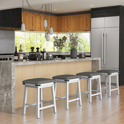 Pair of Saddle Seat Bar Stools with White Solid Wood Frame, 24 Inch Height