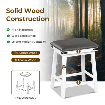 Pair of Saddle Seat Bar Stools with White Solid Wood Frame, 24 Inch Height