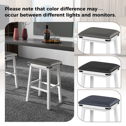Pair of Saddle Seat Bar Stools with White Solid Wood Frame, 30 Inch Height