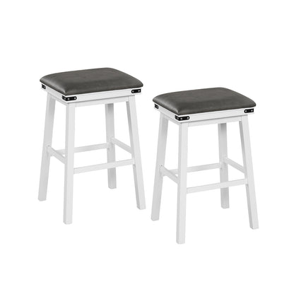 Pair of Saddle Seat Bar Stools with White Solid Wood Frame, 30 Inch Height