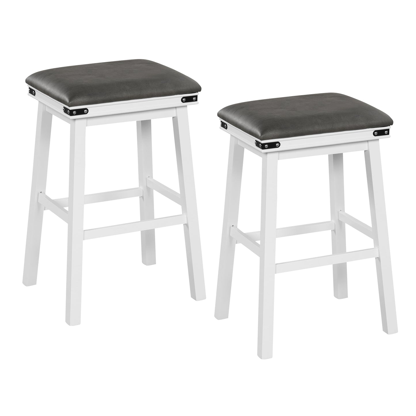 Pair of Saddle Seat Bar Stools with White Solid Wood Frame, 30 Inch Height