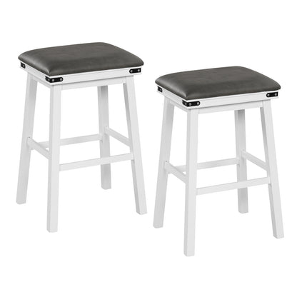 Pair of Saddle Seat Bar Stools with White Solid Wood Frame, 30 Inch Height