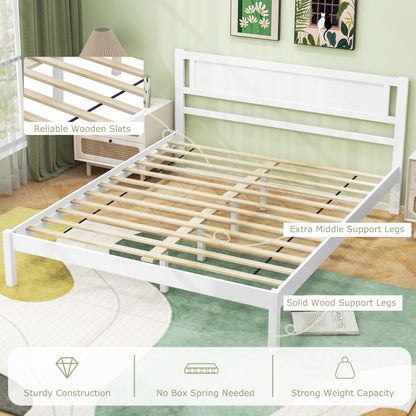 Wooden Bed Frame with Headboard and Wooden Slats Support – Queen