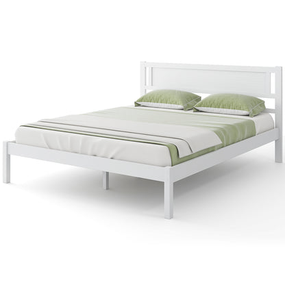 Wooden Bed Frame with Headboard and Wooden Slats Support – Queen