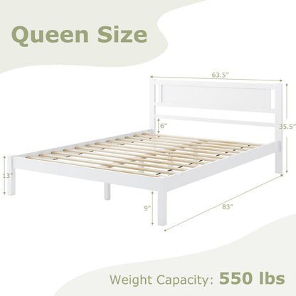 Wooden Bed Frame with Headboard and Wooden Slats Support – Queen